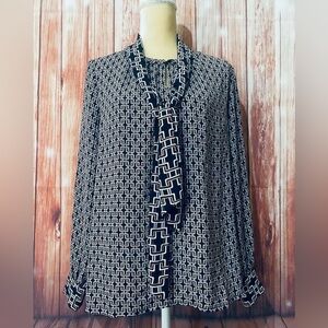 Women’s Medium Blouse Liz Claiborne Long Sleeves Detachable Scarf Silky